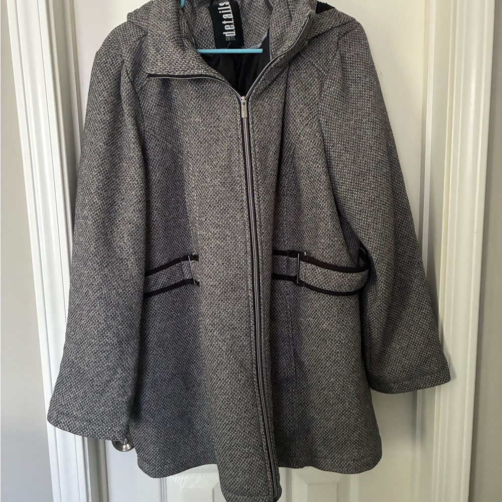 INTL d.e.t.a.i.l.s Women's 1X/TG Sweatshirt Jacket Coat Detachable Hood Gray
